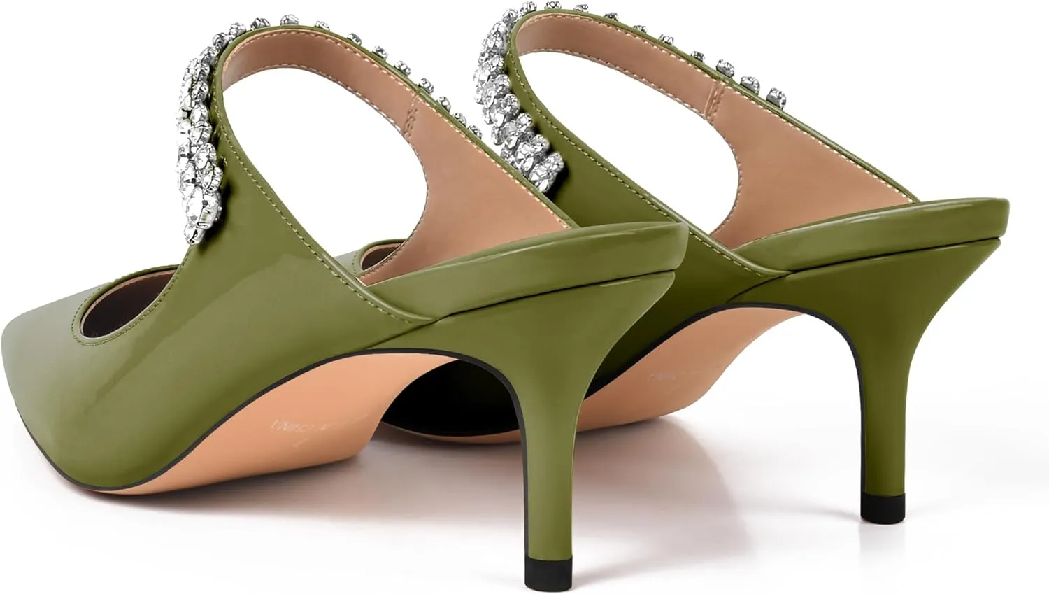 XINIUNIU Heeled Mules for Women Rhinestone Heels Pointed Toe Slip On 2.5 Inch Kitten Stiletto Closed Toe Sandals Dress Wedding Pump Shoes