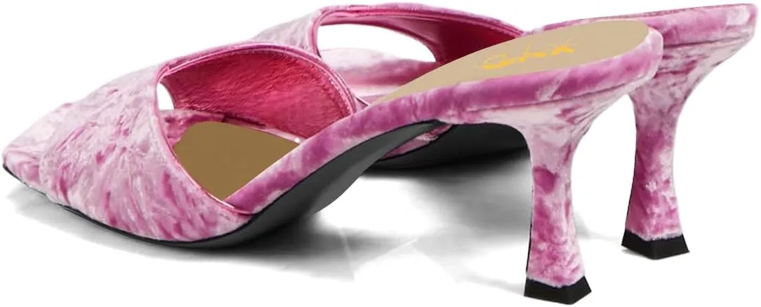 XYD Women Square Open Toe Mid Heel Sandals Slip On Kitten Mules Backless Comfy Dress Vacation Shoes