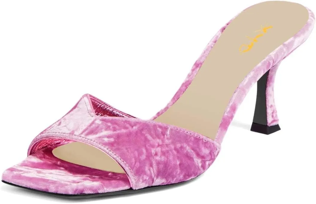 XYD Women Square Open Toe Mid Heel Sandals Slip On Kitten Mules Backless Comfy Dress Vacation Shoes