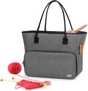 Yarwo Knitting Crochet Bag, Yarn Storage Tote Bag for WIP Projects, Yarn Skeins, Crochet Hooks and Knitting needles, Gray (Bag Only, Patent Pending)