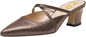 YDN Women Fashion Crocodile Print Mules Cross Straps Block Chunky Mid Low Heel Slip On Sandals 4-15 US