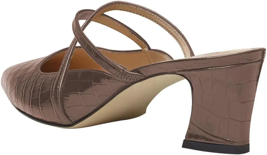 YDN Women Fashion Crocodile Print Mules Cross Straps Block Chunky Mid Low Heel Slip On Sandals 4-15 US