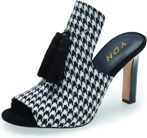 YDN Women Tassels Dressy Slide Mules Sandals Sexy Peep Toe Block Chunky High Heel Slipper Slip On Backless Summer Loafers Shoes