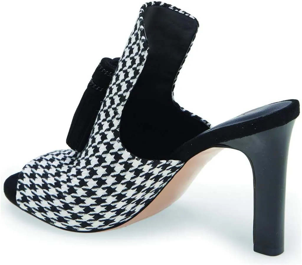 YDN Women Tassels Dressy Slide Mules Sandals Sexy Peep Toe Block Chunky High Heel Slipper Slip On Backless Summer Loafers Shoes