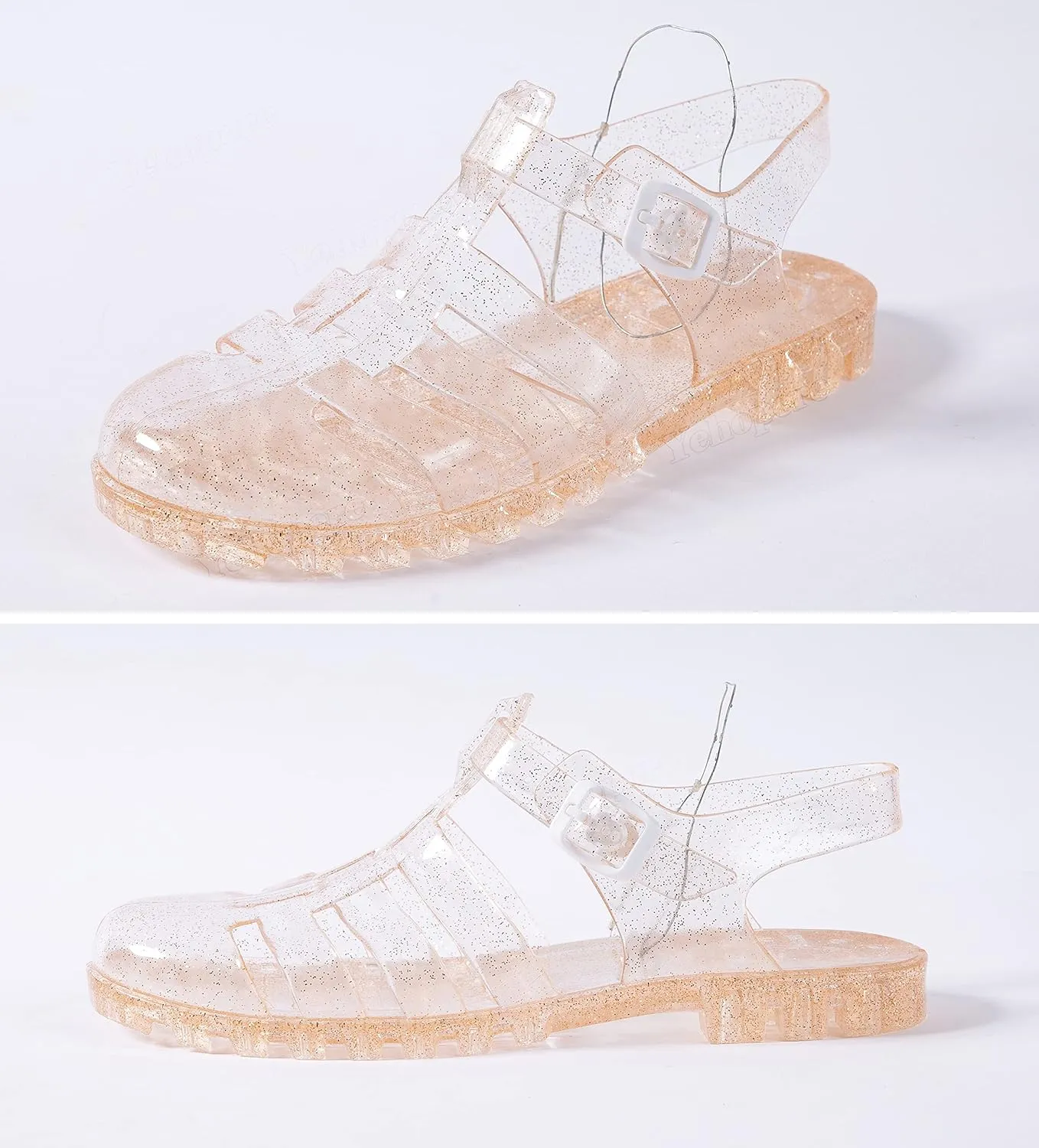 Yehopere Women's Jelly Sandals T-Strap Slingback Bling Beach 80s 90s Retro Flat Shoes