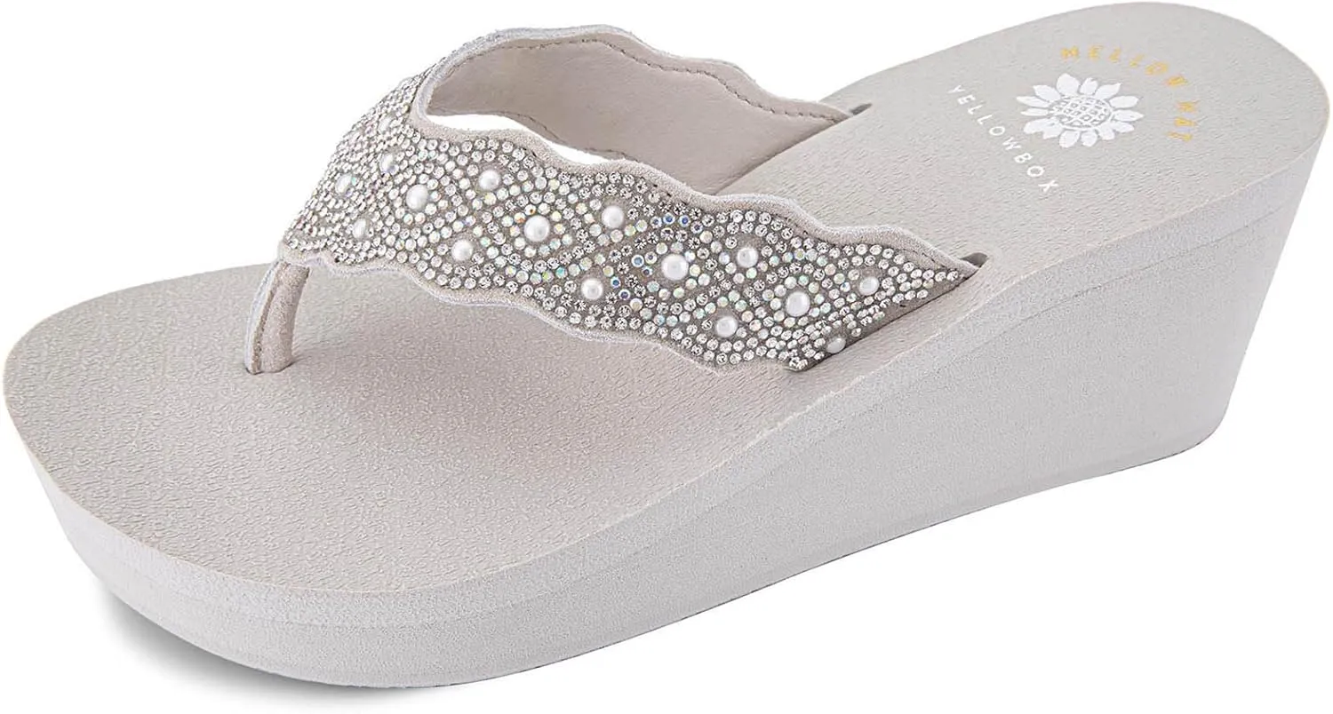 Yellow Box Women's Winny Wedge Sandal, Round Toe, Medium-High 2.75 Inch Heel, 1 Inch Platform Comfortable Flip-Flop