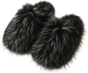 YESBOR Women's Faux Fur Fluffy Fuzzy Slippers Closed Toe Warm Winter House Slides Shoes