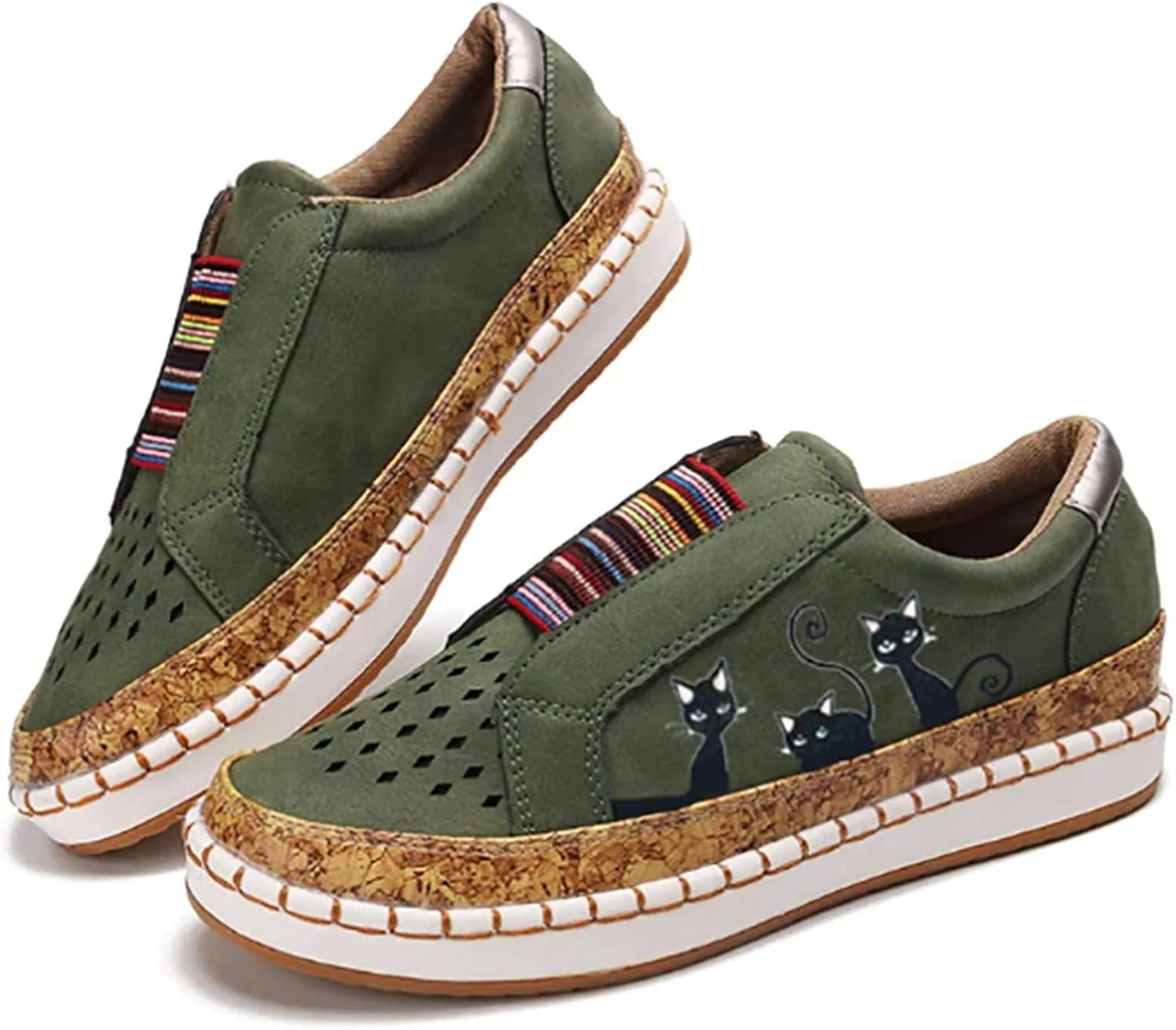ZBYY Women's Canvas Casual Sneakers Cute Cat Printed Low Top Loafers Fashion Comfortable Slip On Flats Walking Shoes