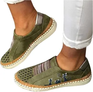 ZBYY Women's Canvas Casual Sneakers Cute Cat Printed Low Top Loafers Fashion Comfortable Slip On Flats Walking Shoes