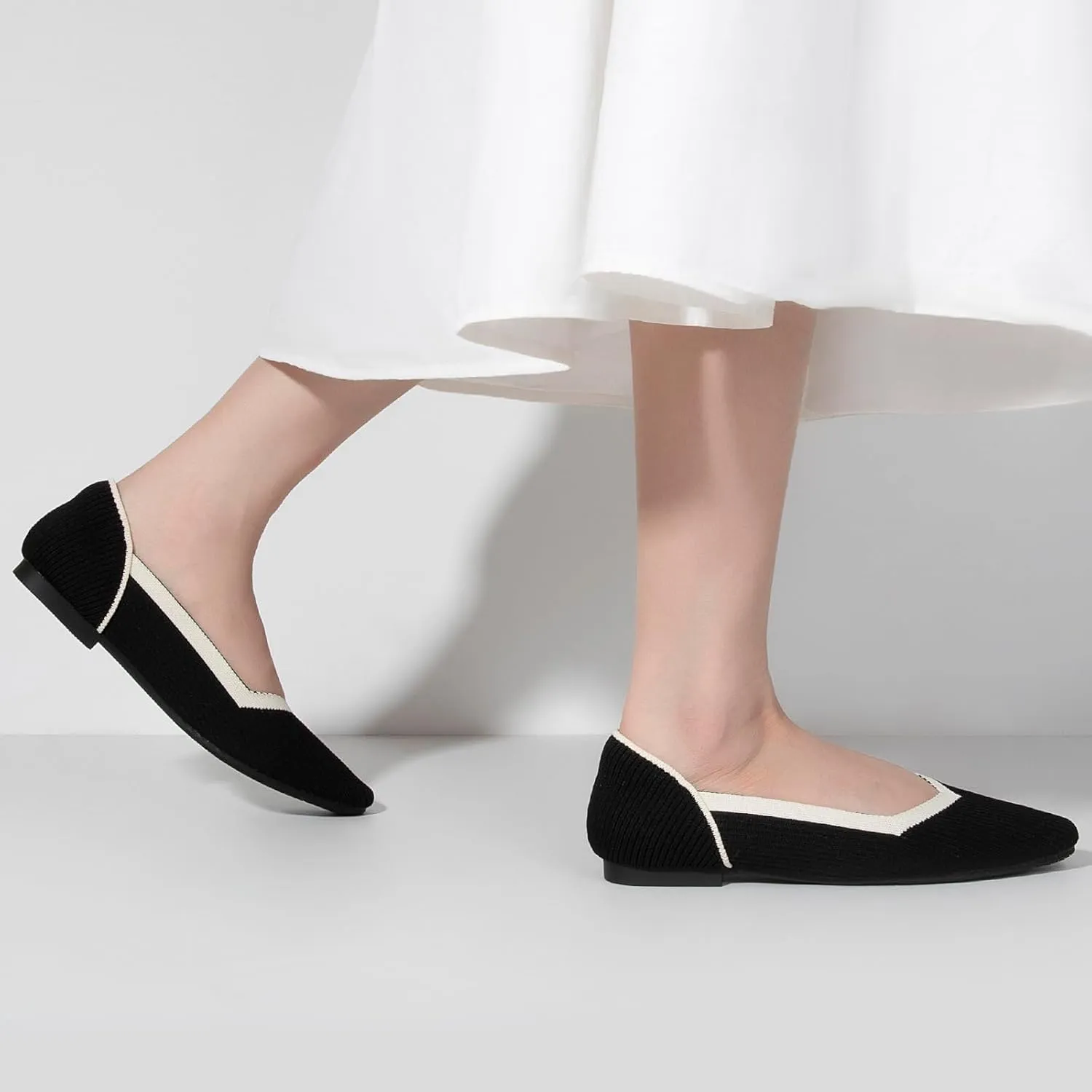 Zelaprox Women's Flats Shoes Comfort Knit Dress Flats Round Toe Ballet Flats with Memory Foam Softable Slip on Casual Work Office Flats