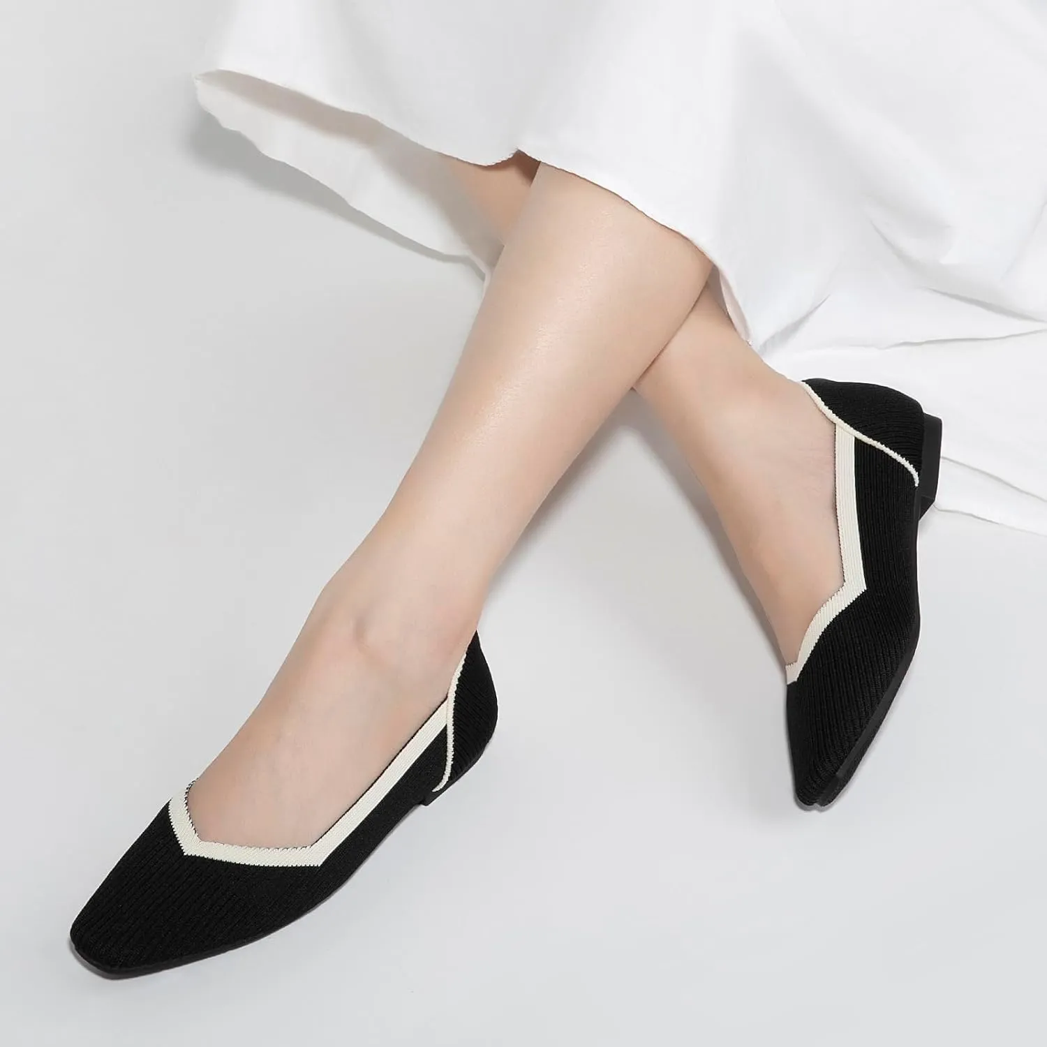 Zelaprox Women's Flats Shoes Comfort Knit Dress Flats Round Toe Ballet Flats with Memory Foam Softable Slip on Casual Work Office Flats
