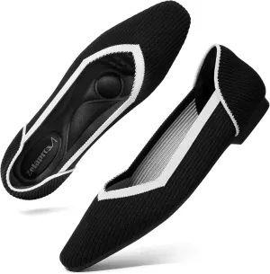 Zelaprox Women's Flats Shoes Comfort Knit Dress Flats Round Toe Ballet Flats with Memory Foam Softable Slip on Casual Work Office Flats