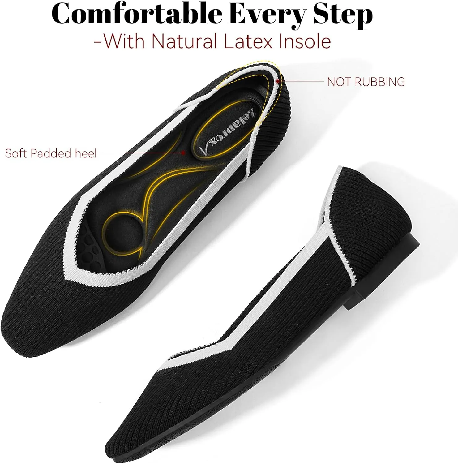 Zelaprox Women's Flats Shoes Comfort Knit Dress Flats Round Toe Ballet Flats with Memory Foam Softable Slip on Casual Work Office Flats