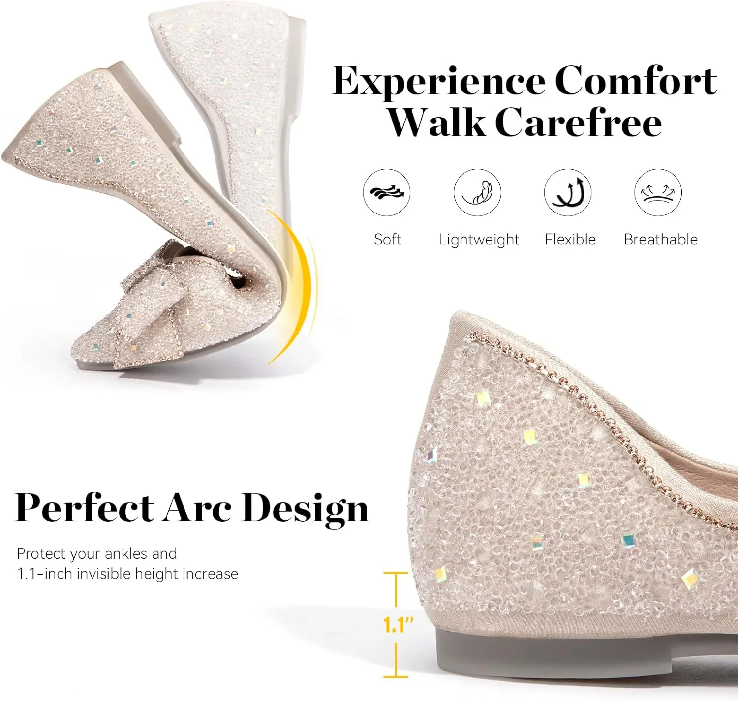 Zelaprox Women's Flats Shoes Rhinestone Pointed Toe Comfort Dressy Flat Silver Bowknot Casual Ballet Shoes