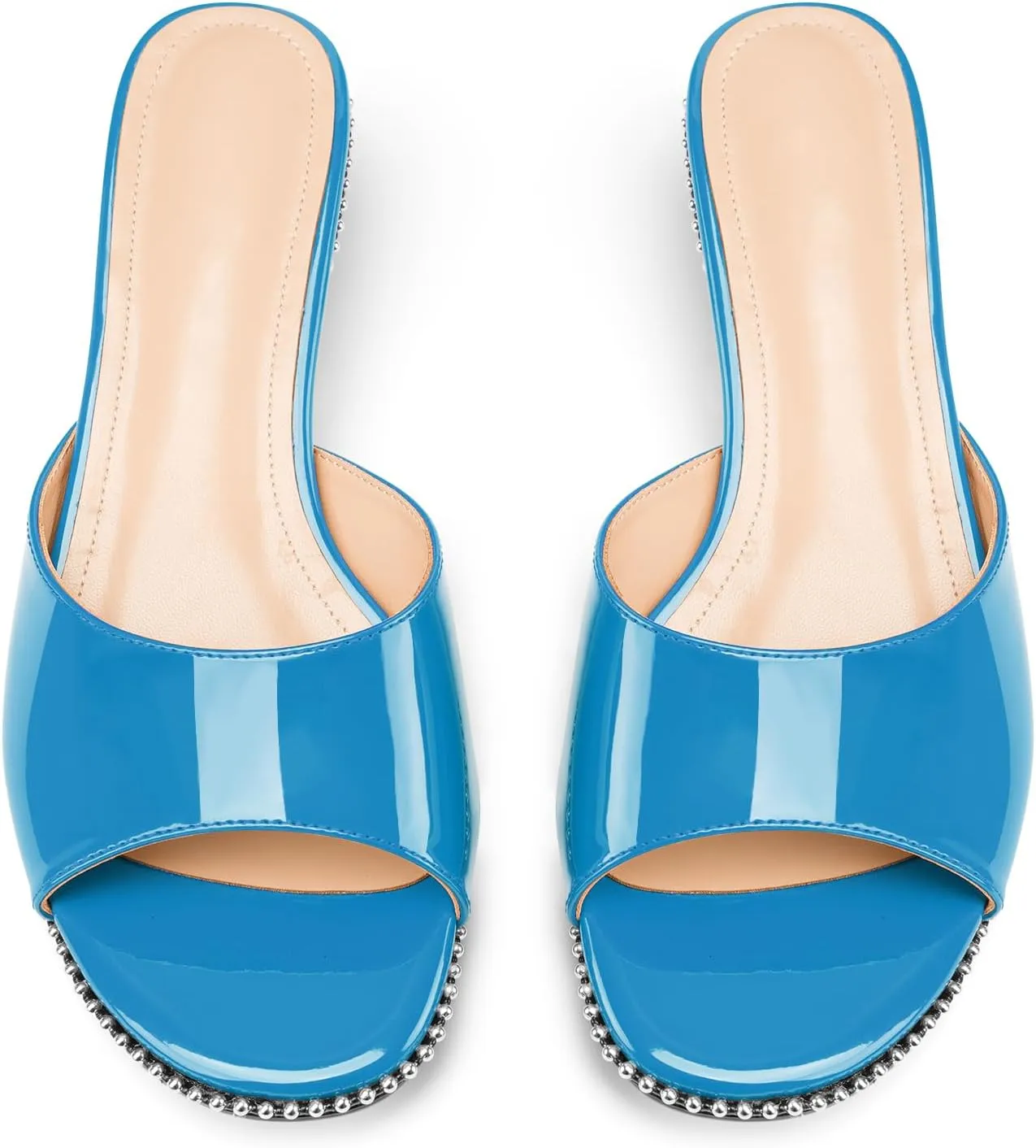 Z.Oufeier Women's Low Kitten Heeled Slide Sandals Round Open Toe Slip On Mules For Party Dress Wedding