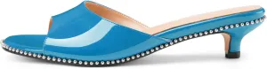 Z.Oufeier Women's Low Kitten Heeled Slide Sandals Round Open Toe Slip On Mules For Party Dress Wedding