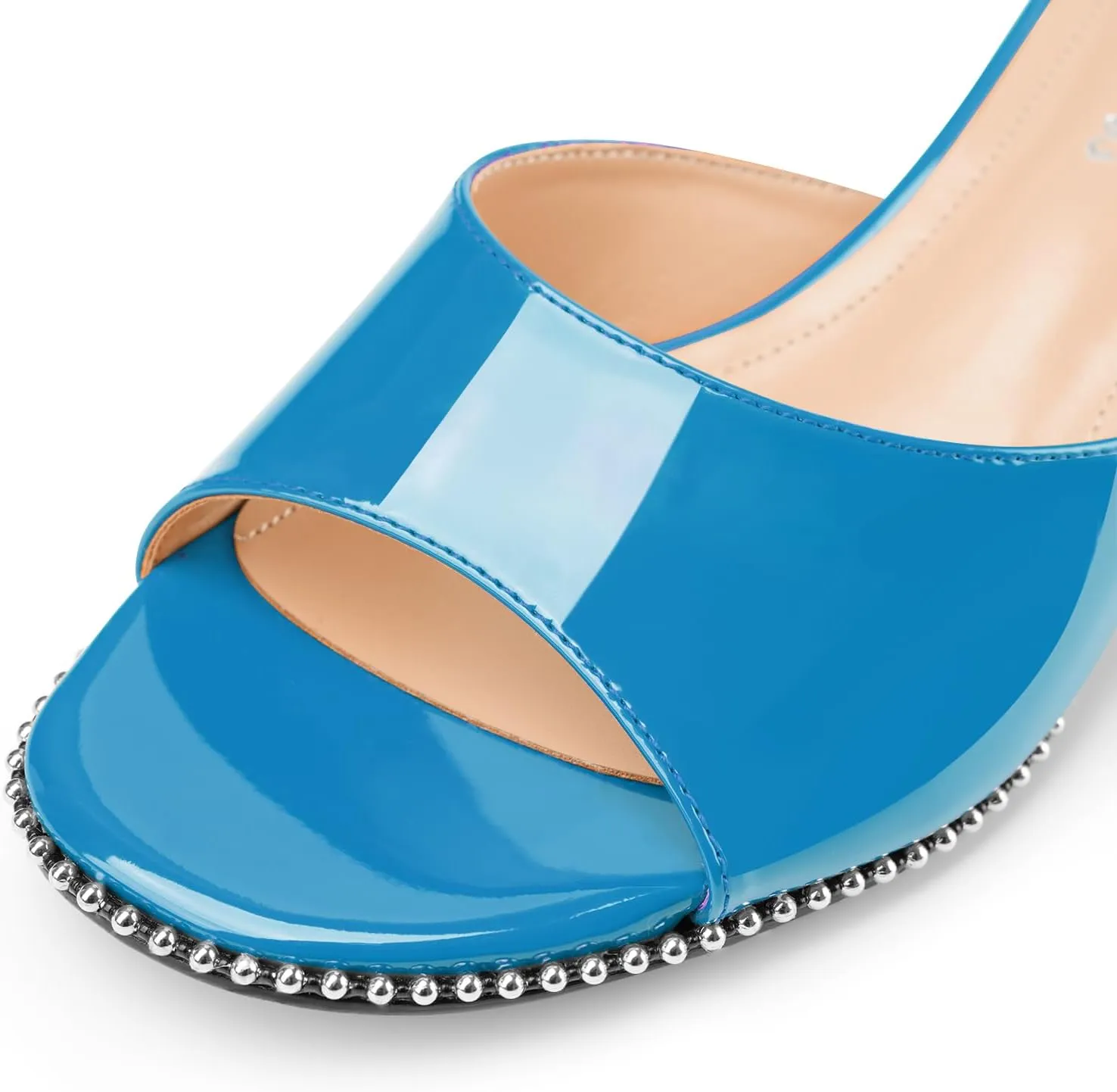 Z.Oufeier Women's Low Kitten Heeled Slide Sandals Round Open Toe Slip On Mules For Party Dress Wedding