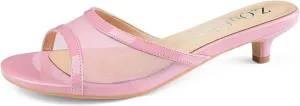 Z.Oufeier Women's Mesh Low Kitten Heeled Slide Sandals Round Open Toe Slip On Mules For Party Dress Wedding