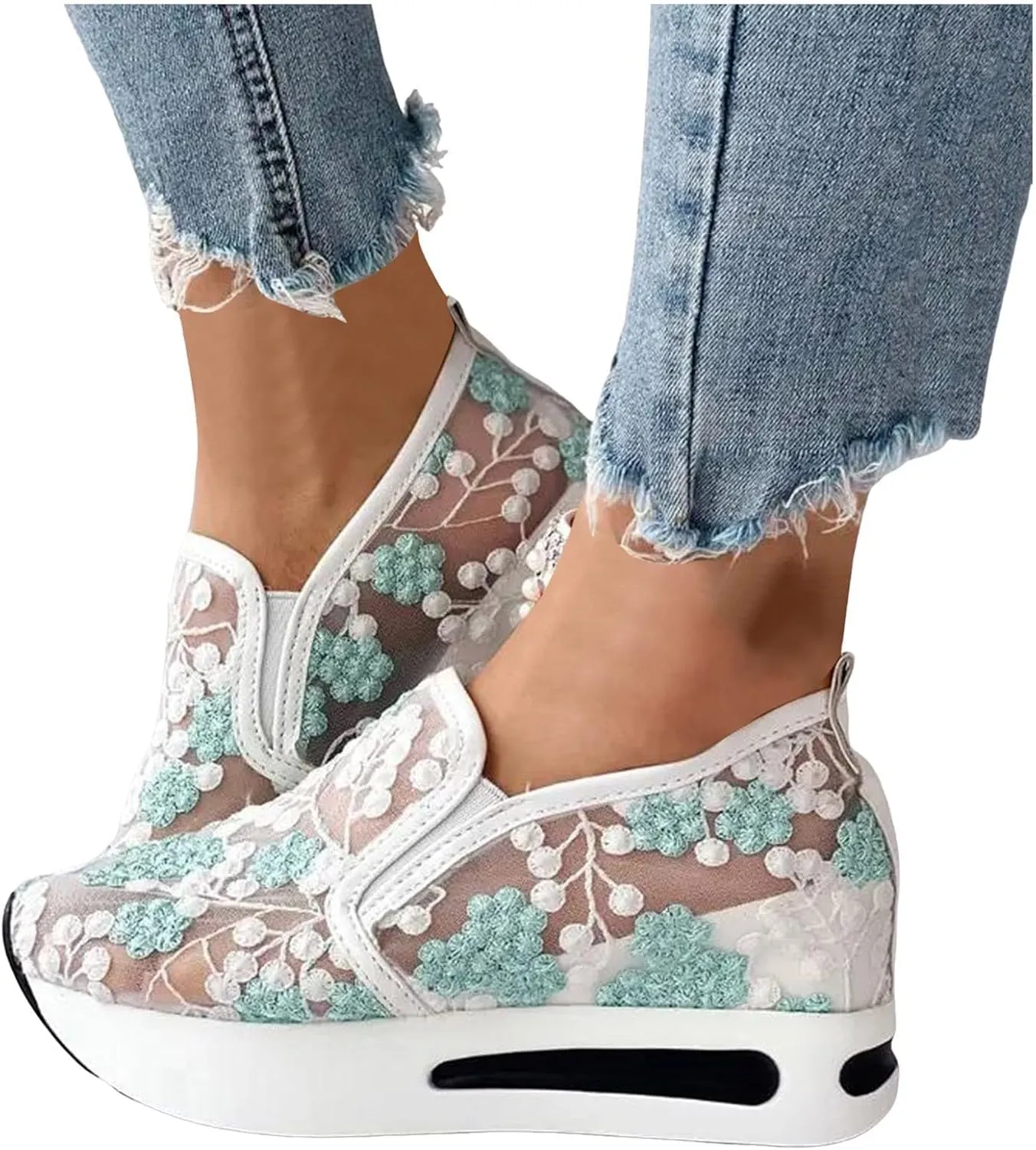ZWRXW Platform Sneakers for Women Mesh Up Non-Slip Platform Shoes Chunky Lightweight Comfortable Casual Walking Shoe Fashion Bride Wedding Shoes