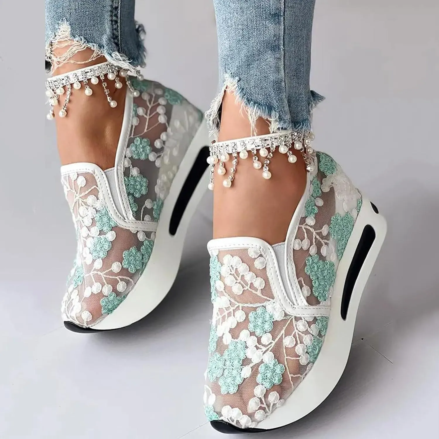 ZWRXW Platform Sneakers for Women Mesh Up Non-Slip Platform Shoes Chunky Lightweight Comfortable Casual Walking Shoe Fashion Bride Wedding Shoes