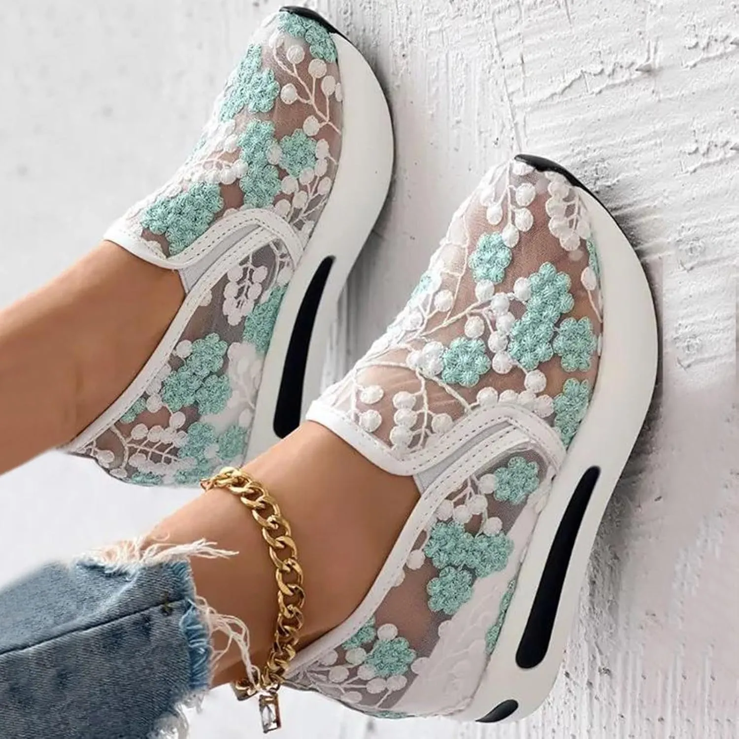 ZWRXW Platform Sneakers for Women Mesh Up Non-Slip Platform Shoes Chunky Lightweight Comfortable Casual Walking Shoe Fashion Bride Wedding Shoes