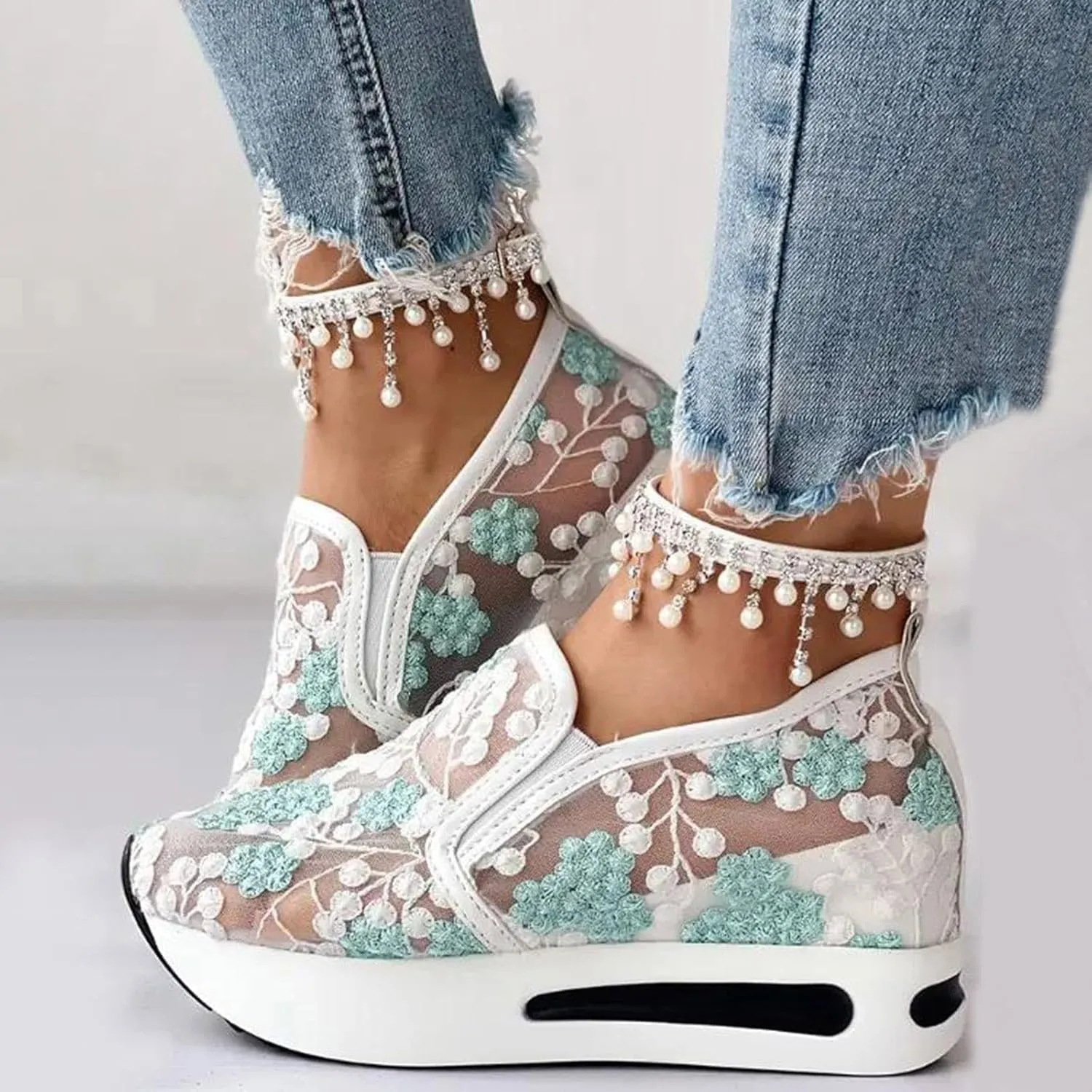 ZWRXW Platform Sneakers for Women Mesh Up Non-Slip Platform Shoes Chunky Lightweight Comfortable Casual Walking Shoe Fashion Bride Wedding Shoes
