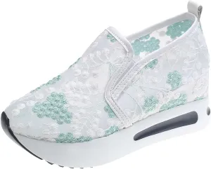 ZWRXW Platform Sneakers for Women Mesh Up Non-Slip Platform Shoes Chunky Lightweight Comfortable Casual Walking Shoe Fashion Bride Wedding Shoes