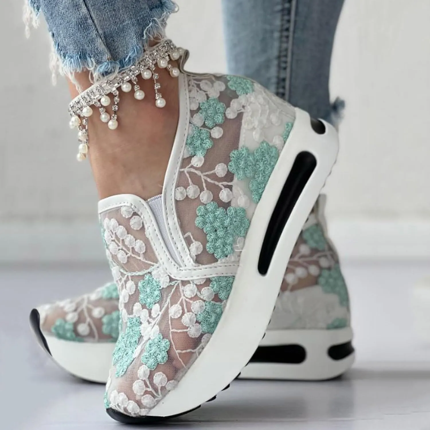 ZWRXW Platform Sneakers for Women Mesh Up Non-Slip Platform Shoes Chunky Lightweight Comfortable Casual Walking Shoe Fashion Bride Wedding Shoes
